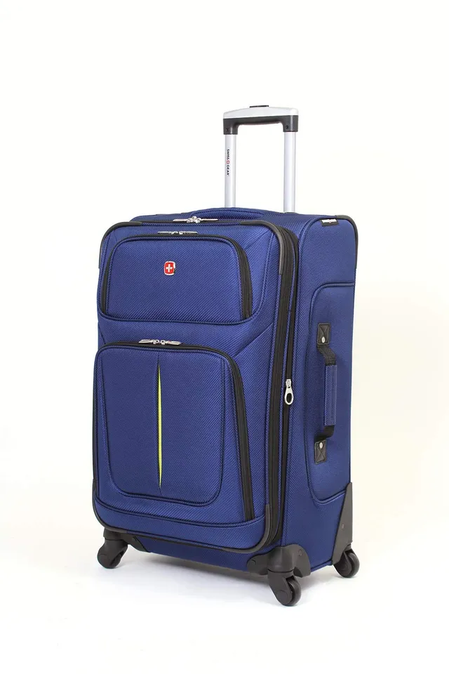 swissgear-sion-softside-expandable-spinner-luggage-navy-lime-checked-medium-25-i image 1