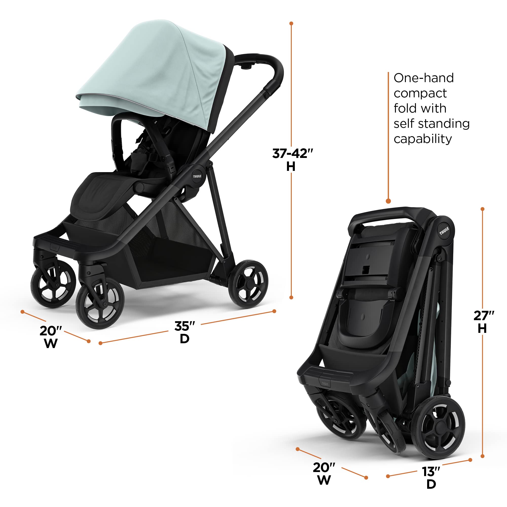 thule-shine-city-stroller-lightweight-reversible-seat-one-hand-fold-upf50-canopy image 3