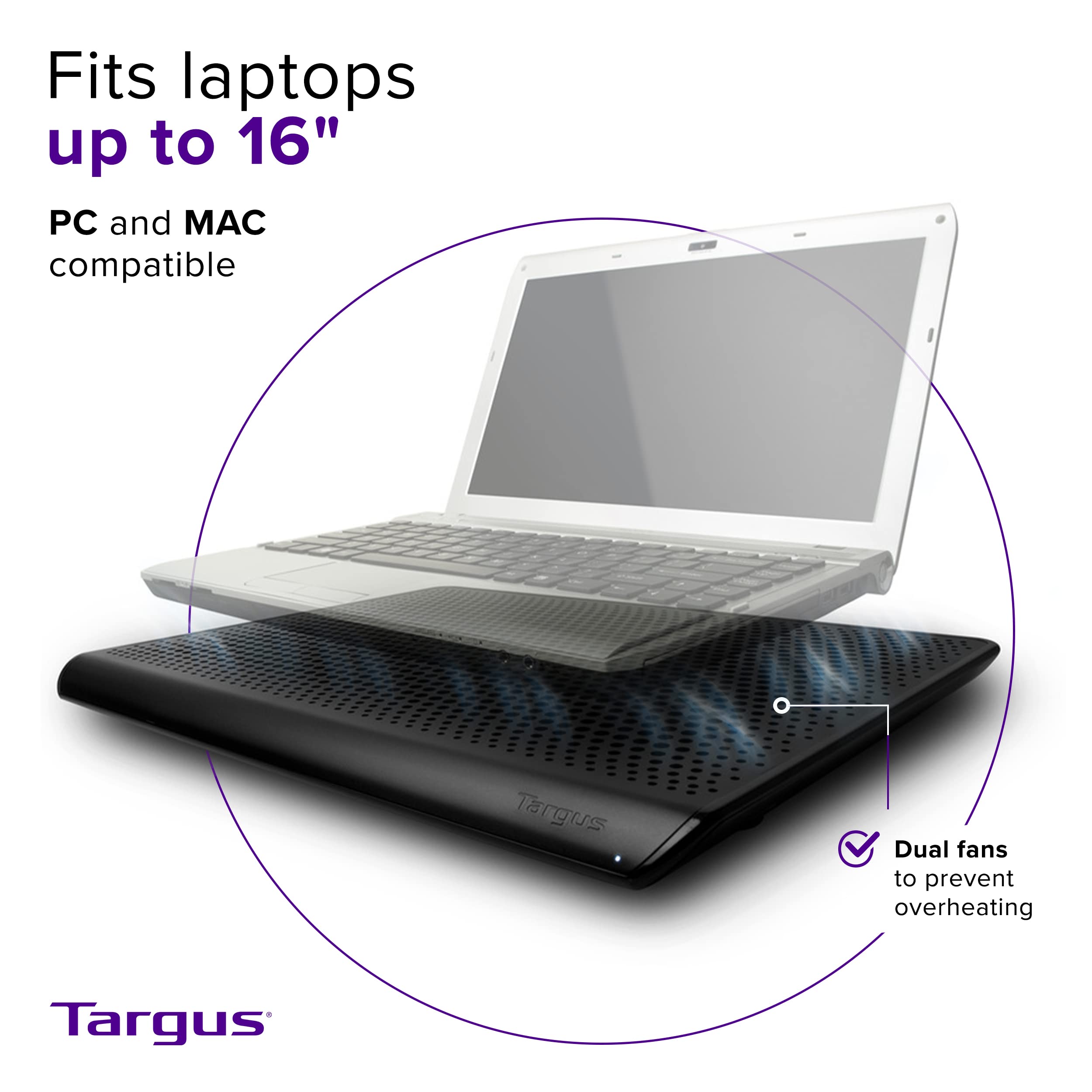 targus-chill-mat-for-up-to-16-inch-laptop-dual-fan-cooling-stand-usb-powered-bla image 2