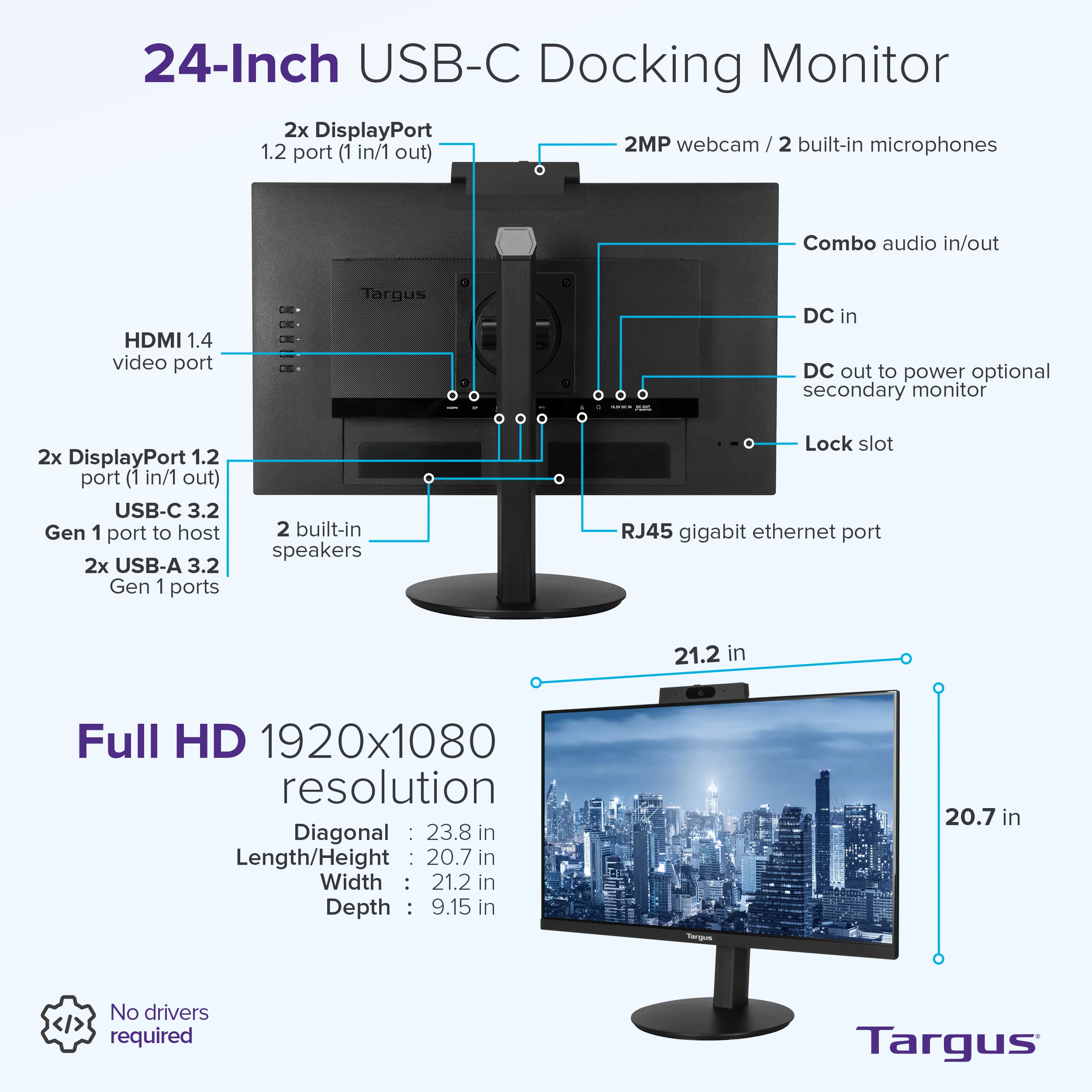 targus-24-inch-usb-c-docking-monitor-with-100w-pd-1080p-height-adjustable-360-ro image 3