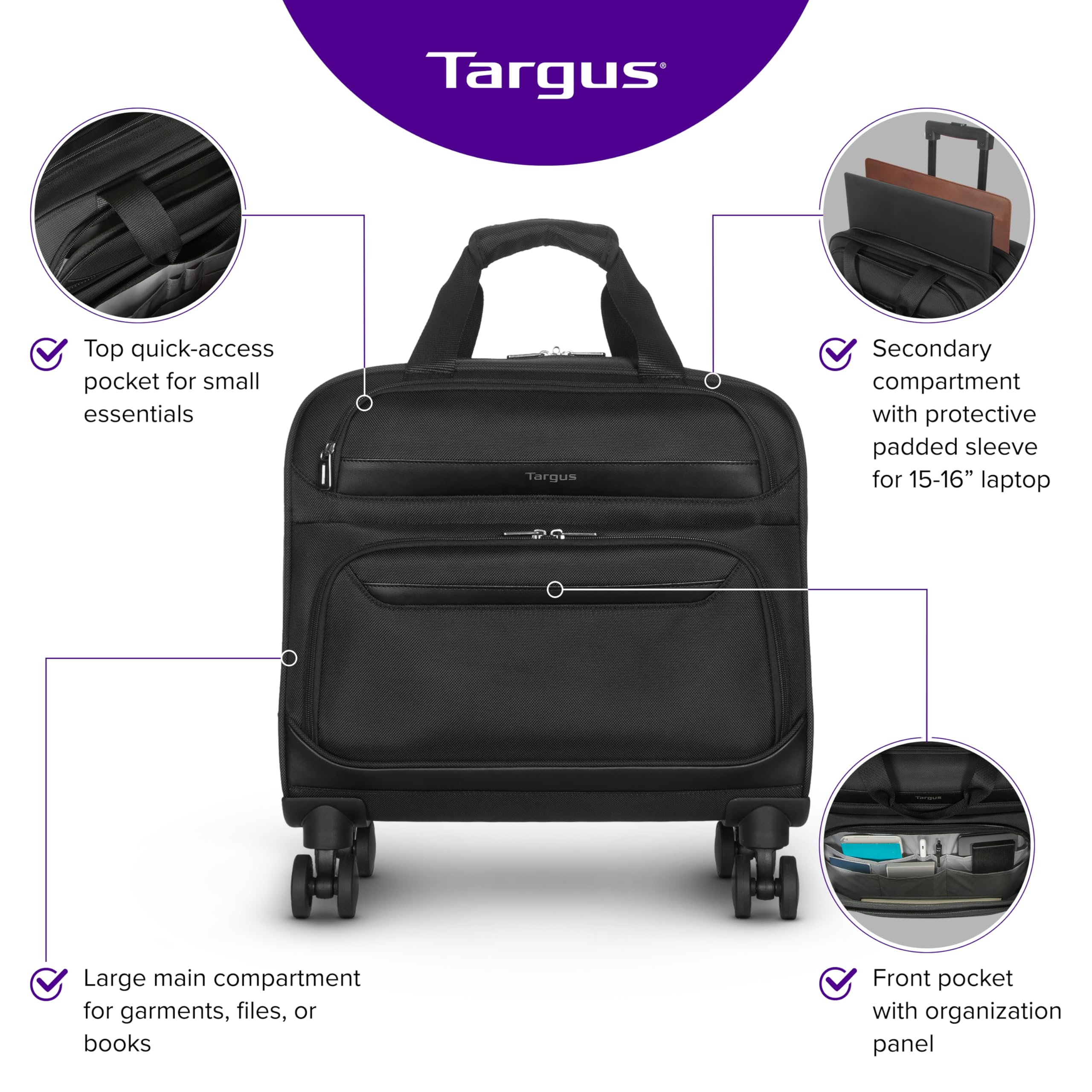 targus-16-transit-4-wheel-rolling-laptop-bag-lightweight-multi-compartment-carry image 2