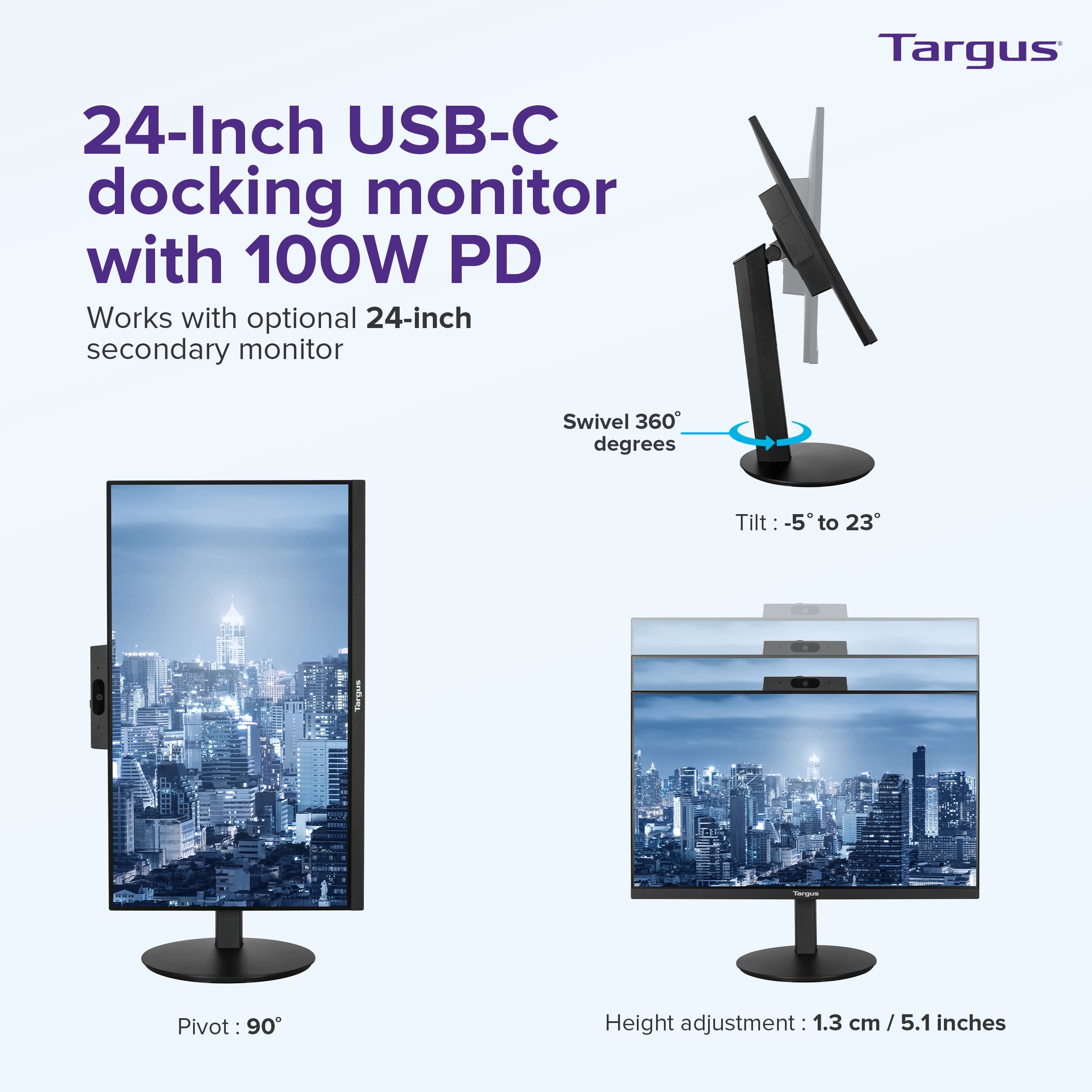 targus-24-inch-usb-c-docking-monitor-with-100w-pd-1080p-height-adjustable-360-ro image 5