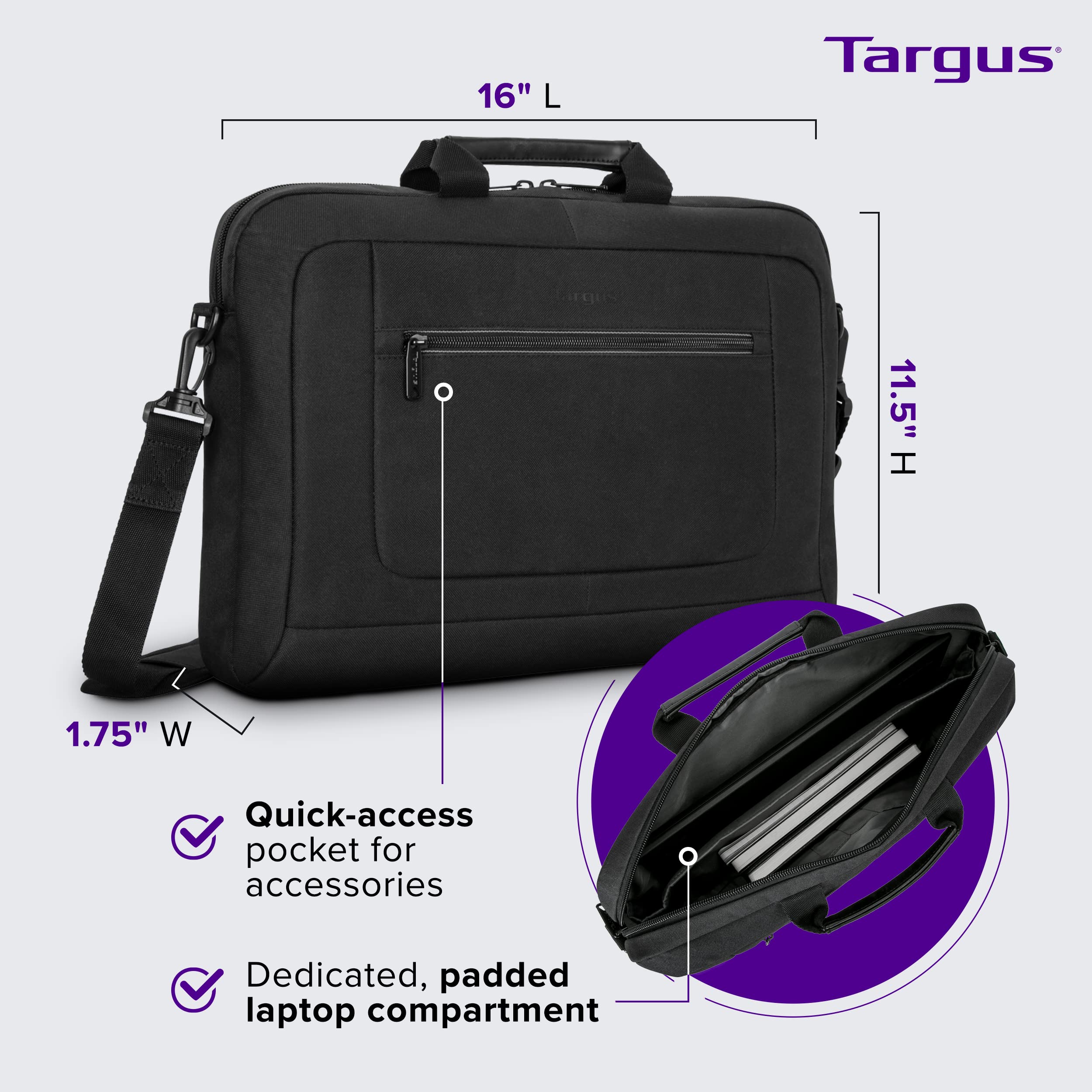 targus-15-6-classic-commuter-slimcase-black-tbt935gl-lightweight-messenger-lapto image 3