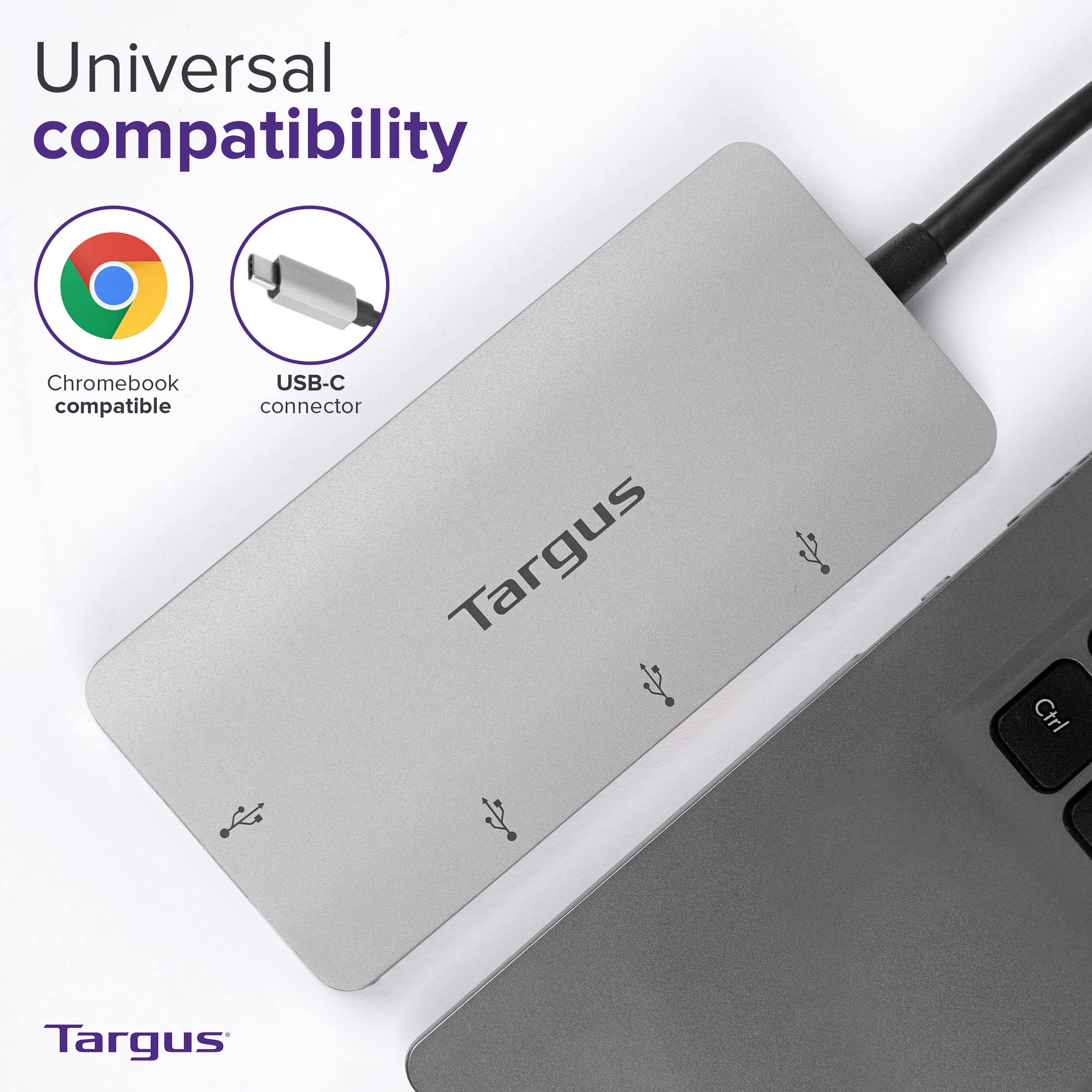 targus-usb-c-to-4-port-usb-a-hub-gray-ach226eu image 3