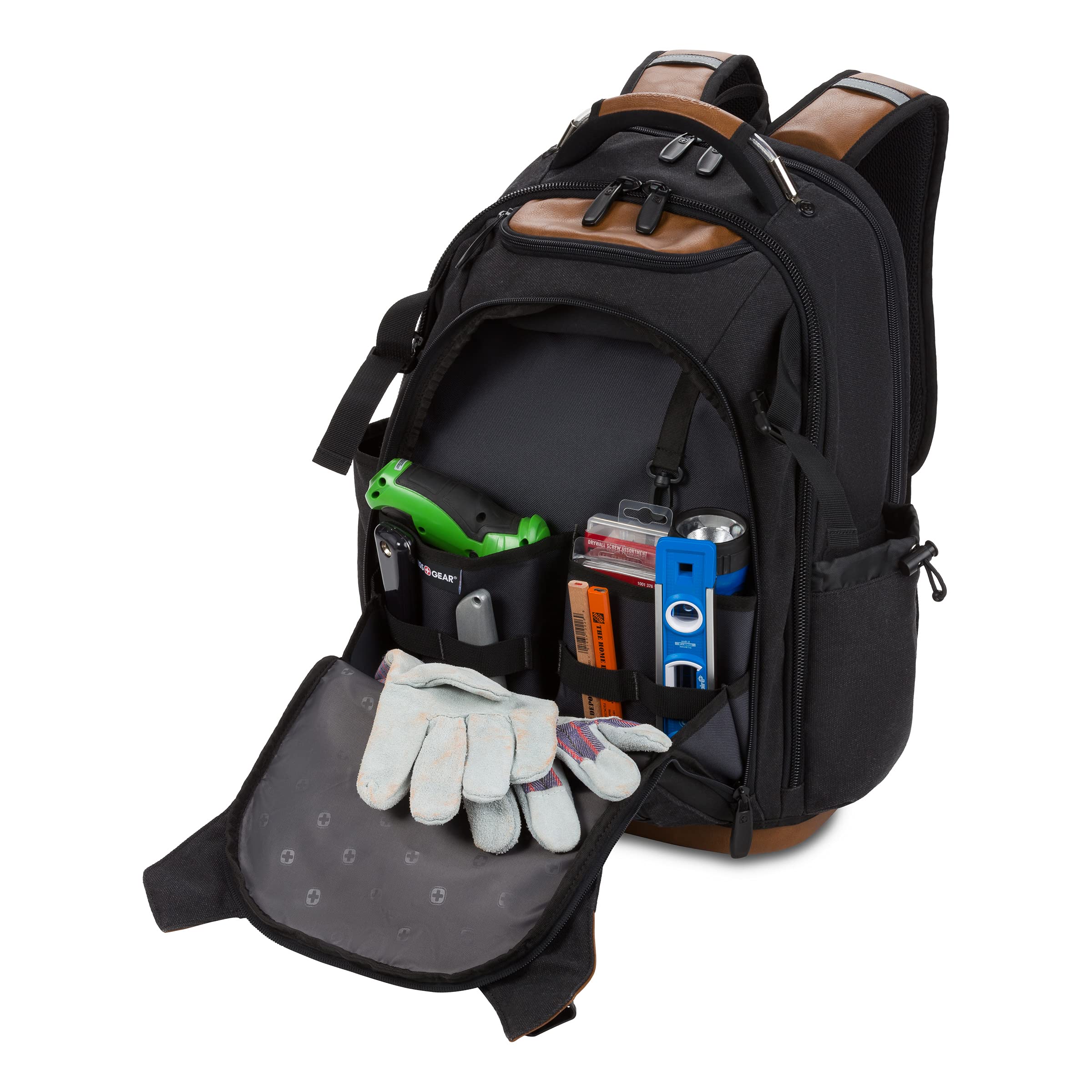 swissgear-work-pack-pro-tool-backpack-black-brown-canvas-fits-17-inch-laptop-60- image 8