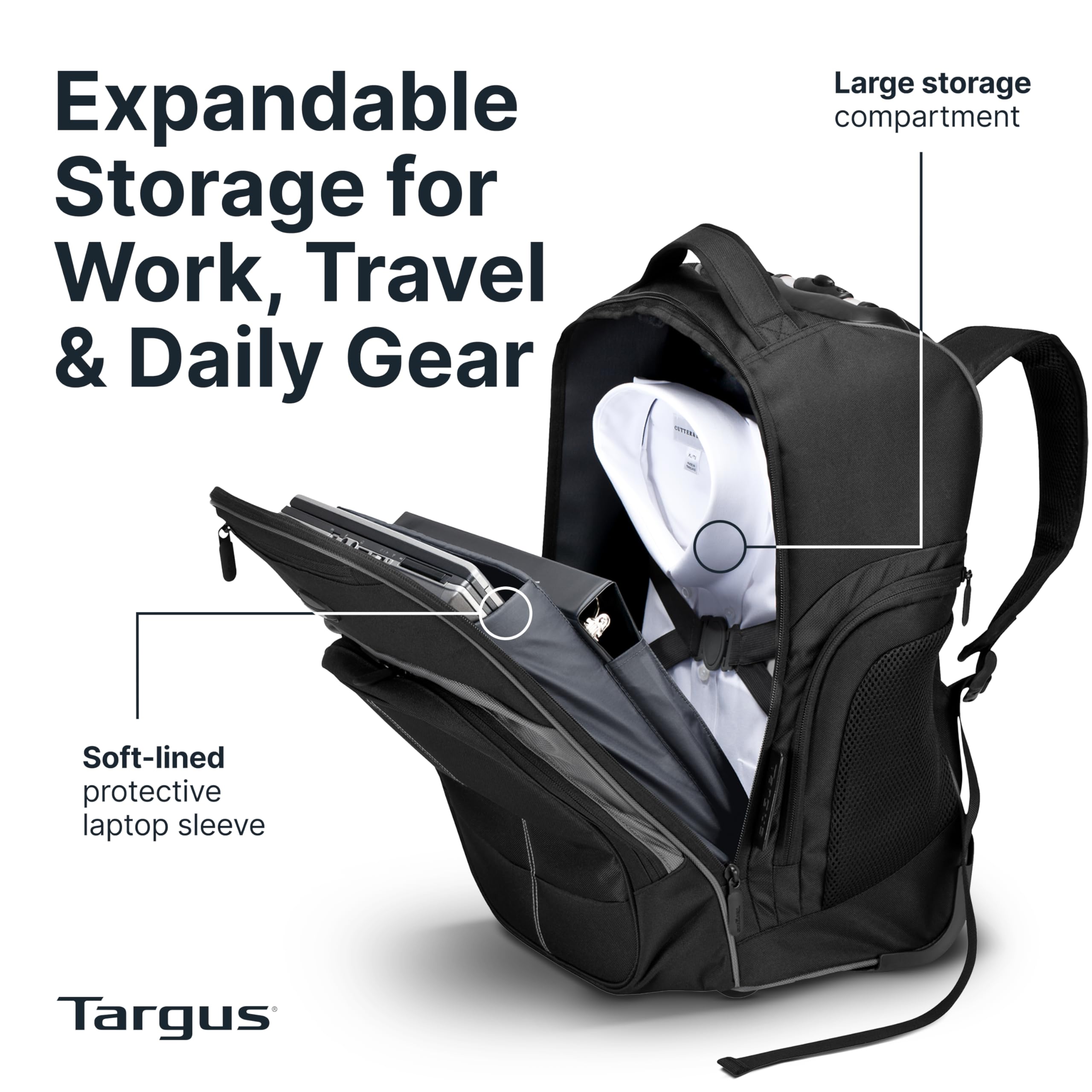 targus-16-inch-compact-rolling-backpack-black-wheeled-travel-bag-with-laptop-sle image 3