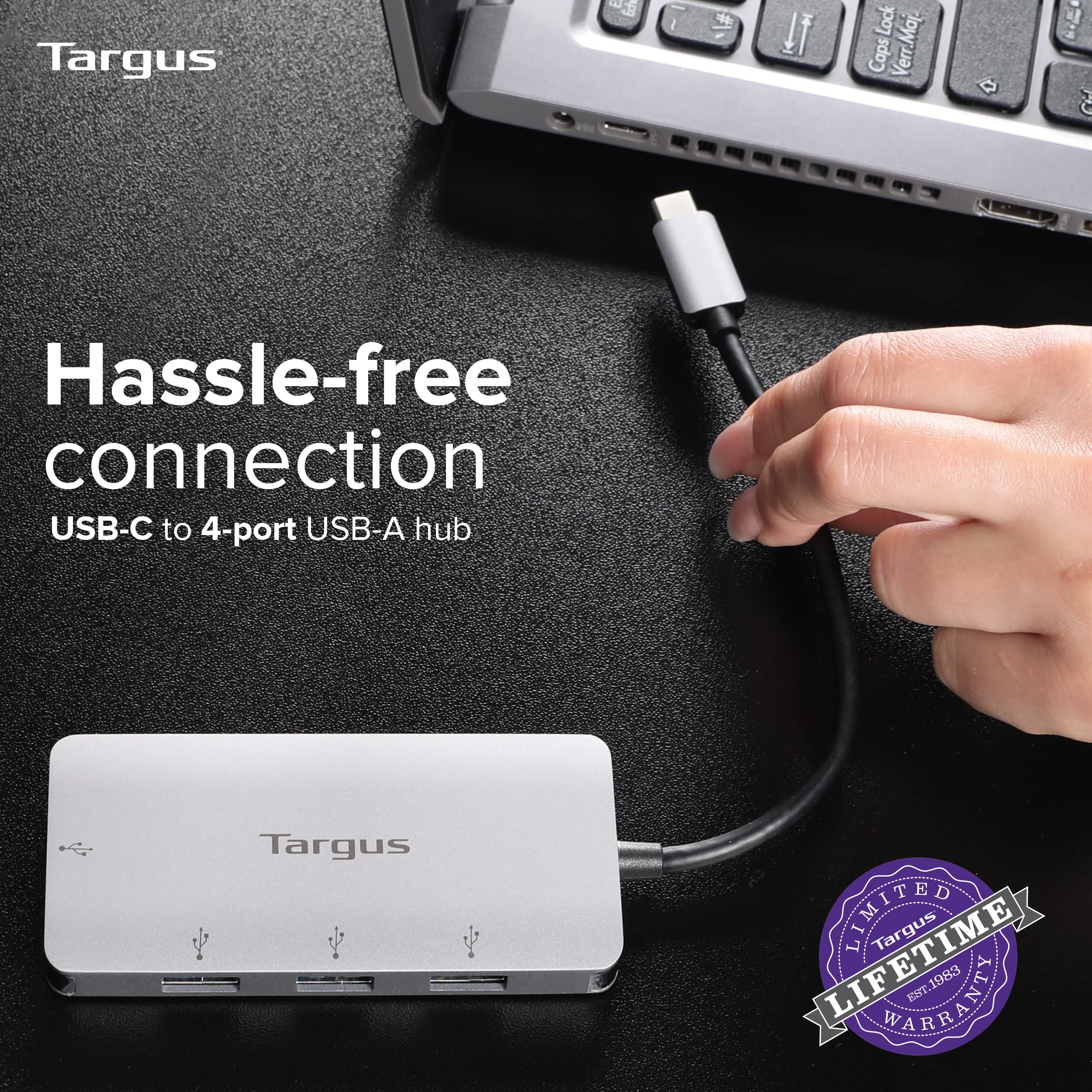 targus-usb-c-to-4-port-usb-a-hub-gray-ach226eu image 4